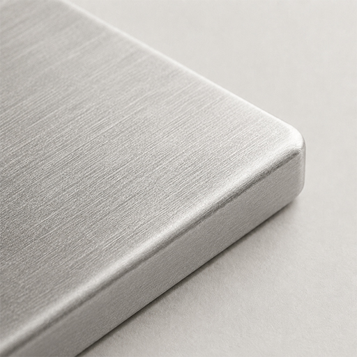 Échantillon de finition argentée en inox brossé pour une sculpture métallique contemporaine